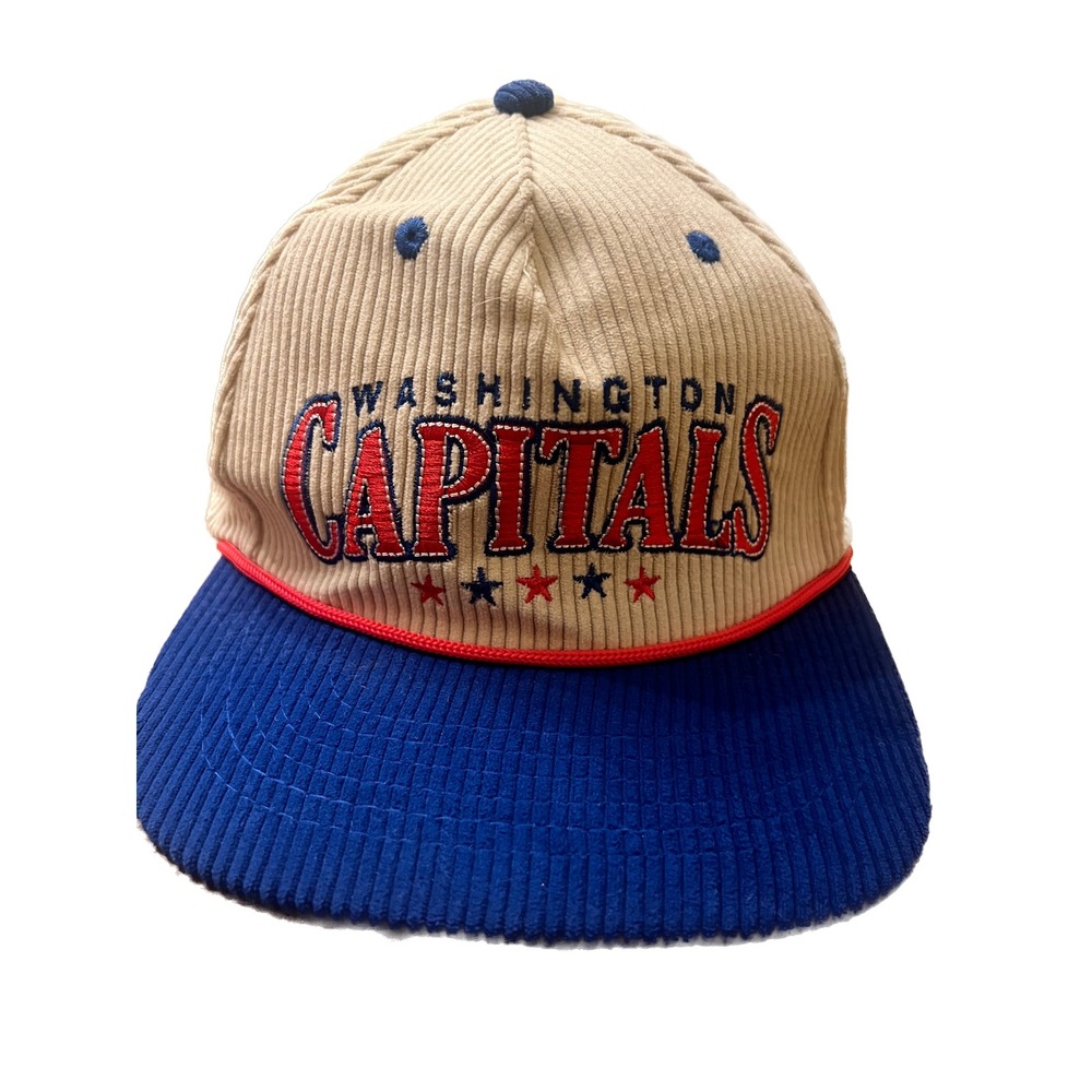 Vintage Washington Capitals Corduroy Snapback Hat Tan Blue NHL Hockey Cap
